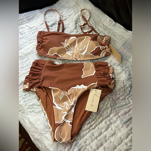 Hutch Other - NWT Hutch x Anthropologie Isla High Waist Brown Ruched Bikini Size XS